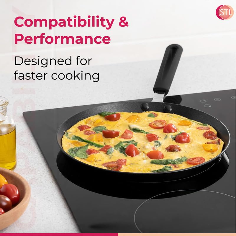 STL Non-Stick Flat Aluminum Dosa Tawa, Perfect Skillet for Crepes, Pancakes, Roti, and Chapati, PFOA-Free, Induction Compatible, with Cool-Touch Handle