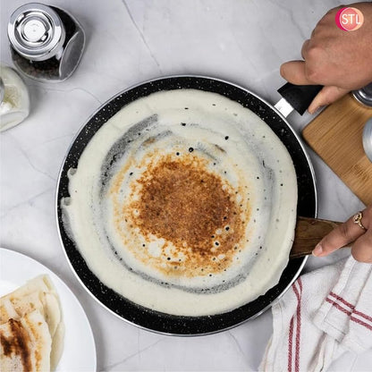 STL Non-Stick Crepe and Pancake Frying Pan, Flat Aluminum Skillet for Omelets, Chapati, Roti and Tawa, Induction Compatible, PFOA-Free, Cool Touch Handle