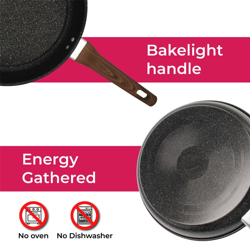 STL Copper Frying Pan Non-Stick, Durable, Wooden Handle, Anti-Scratch Granite Coating, Compatible with Induction, Electric & Gas Hobs, Ergonomic Soft Grip
