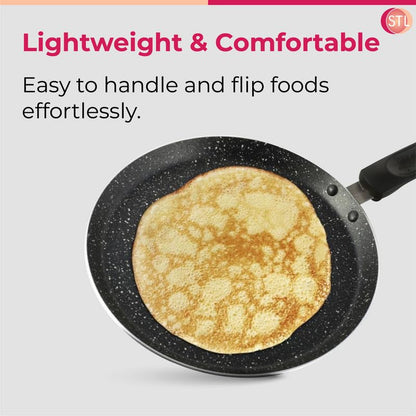 STL Non-Stick Flat Aluminum Dosa Tawa, Perfect Skillet for Crepes, Pancakes, Roti, and Chapati, PFOA-Free, Induction Compatible, with Cool-Touch Handle