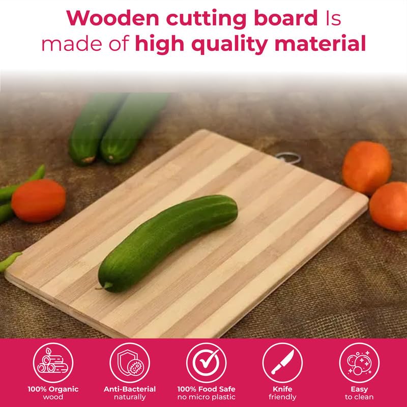 STL Bamboo Wooden Chopping Board, Organic Cutting Board Non-Slip Kitchen Blog Cutting Board Thick Chopping Panel Ideal for Carving Meat, Cutting Vegetables and Food Preparation (8x12Inch)