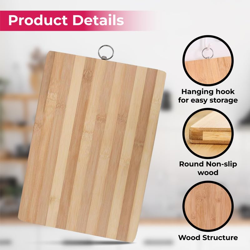 STL Bamboo Wooden Chopping Board, Organic Cutting Board Non-Slip Kitchen Blog Cutting Board Thick Chopping Panel Ideal for Carving Meat, Cutting Vegetables and Food Preparation (8x12Inch)