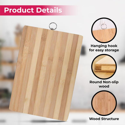 STL Premium Bamboo Wooden Chopping Board Non-Slip Thick Cutting Panel for Meat, Vegetables, Cheeses, Bread, Lightweight Kitchen Board Ideal for Carving, Slicing and Food Preparation
