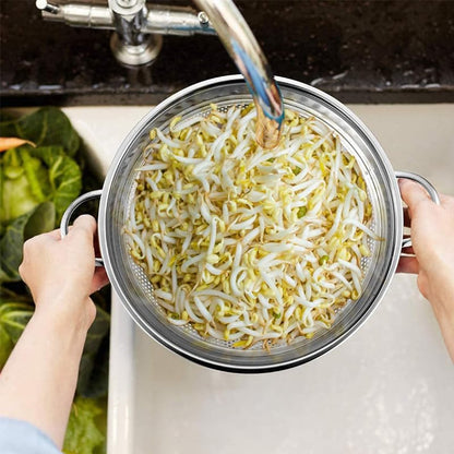 STL Steel Colander with Double Handles 16.5cm, Micro-Perforated for Draining Pasta, Rice, Fruits, Vegetables, Dishwasher Safe Kitchen Strainer, Metal Food Filter, Easy to Clean and Durable