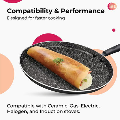 STL Non-Stick Crepe and Pancake Frying Pan, Flat Aluminum Skillet for Omelets, Chapati, Roti and Tawa, Induction Compatible, PFOA-Free, Cool Touch Handle