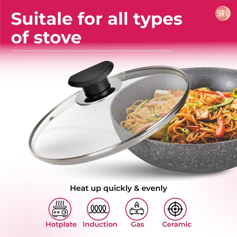 Glaze Non-Stick Fry Pan with Glass Lid, Durable Aluminum Skillet with Cool-Touch Handle, Scratch-Resistant, PFOA-Free, Compatible with Induction, Gas, and Electric Stoves