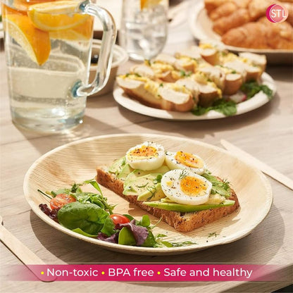 STL Disposable Palm Leaf Plates, Sturdy and Strong Large Round Dinnerware, Perfect Traditional Disposable Dinnerware for Hot and Cold Foods, Ideal for Weddings and Picnics