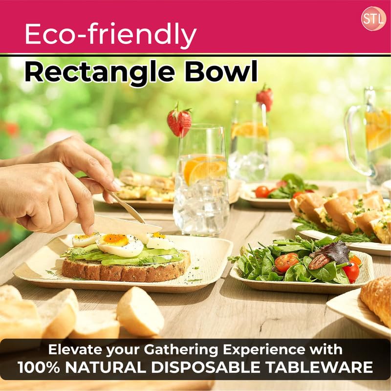 STL Disposable Square Palm Leaf Plates, Microwave & Oven Safe Durable Dinnerware for Hot and Cold Foods, Perfect for Weddings, Parties, and Outdoor Events