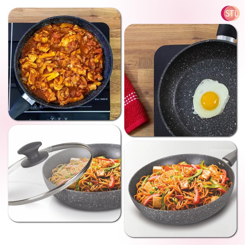 Glaze Non-Stick Fry Pan with Glass Lid, Durable Aluminum Skillet with Cool-Touch Handle, Scratch-Resistant, PFOA-Free, Compatible with Induction, Gas, and Electric Stoves