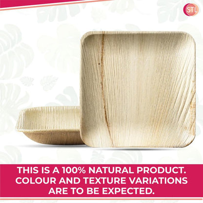 STL Disposable Square Palm Leaf Plates, Microwave & Oven Safe Durable Dinnerware for Hot and Cold Foods, Perfect for Weddings, Parties, and Outdoor Events