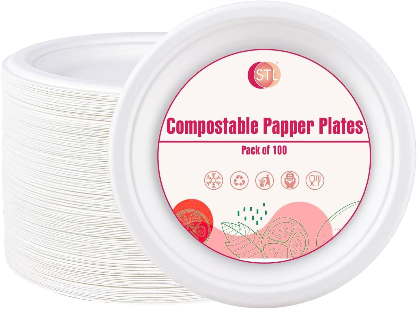 STL Round Bagasse Plates 10' / 9': The Earth-Friendly Choice for Disposable Dinnerware (400, 9' Round)