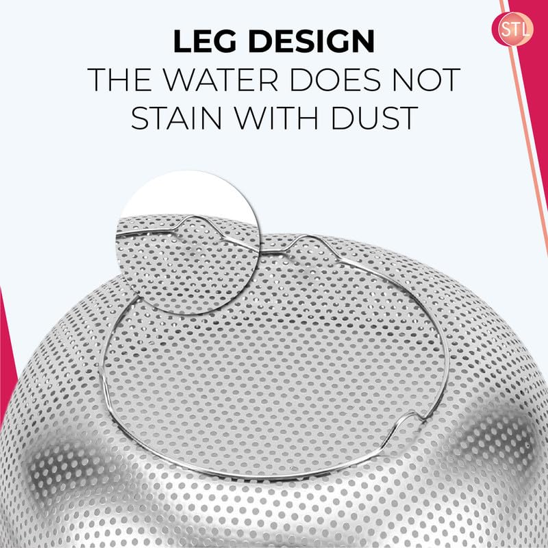 STL Steel Colander with Double Handles 16.5cm, Micro-Perforated for Draining Pasta, Rice, Fruits, Vegetables, Dishwasher Safe Kitchen Strainer, Metal Food Filter, Easy to Clean and Durable