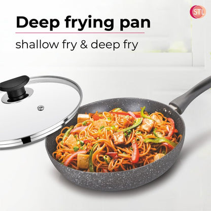 Glaze Non-Stick Fry Pan with Glass Lid, Durable Aluminum Skillet with Cool-Touch Handle, Scratch-Resistant, PFOA-Free, Compatible with Induction, Gas, and Electric Stoves