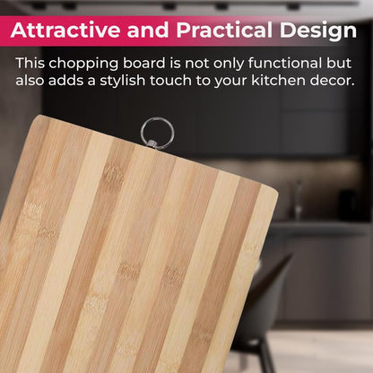 STL Premium Bamboo Wooden Chopping Board Non-Slip Thick Cutting Panel for Meat, Vegetables, Cheeses, Bread, Lightweight Kitchen Board Ideal for Carving, Slicing and Food Preparation