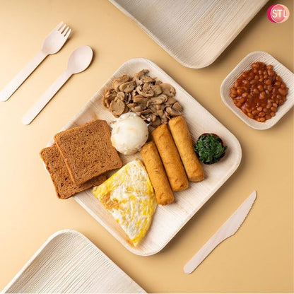 STL Disposable Square Palm Leaf Plates, Microwave & Oven Safe Durable Dinnerware for Hot and Cold Foods, Perfect for Weddings, Parties, and Outdoor Events