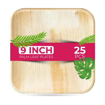 STL Disposable Square Palm Leaf Plates, Microwave & Oven Safe Durable Dinnerware for Hot and Cold Foods, Perfect for Weddings, Parties, and Outdoor Events
