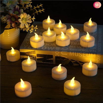 STL Battery Operated Flameless LED Tea Lights Candles, Warm Yellow Flickering Light, 150+ Hours Continuous Use, Safe and Realistic, Perfect for Weddings, Parties and Seasonal Decorations