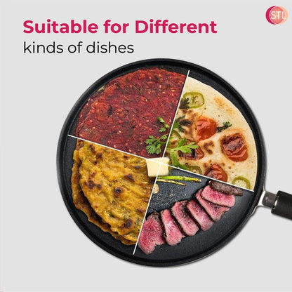 STL Non-Stick Flat Aluminum Dosa Tawa, Perfect Skillet for Crepes, Pancakes, Roti, and Chapati, PFOA-Free, Induction Compatible, with Cool-Touch Handle