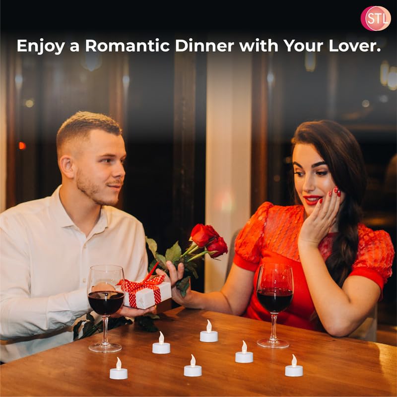 STL Battery Operated Flameless LED Tea Lights Candles, Warm Yellow Flickering Light, 150+ Hours Continuous Use, Safe and Realistic, Perfect for Weddings, Parties and Seasonal Decorations