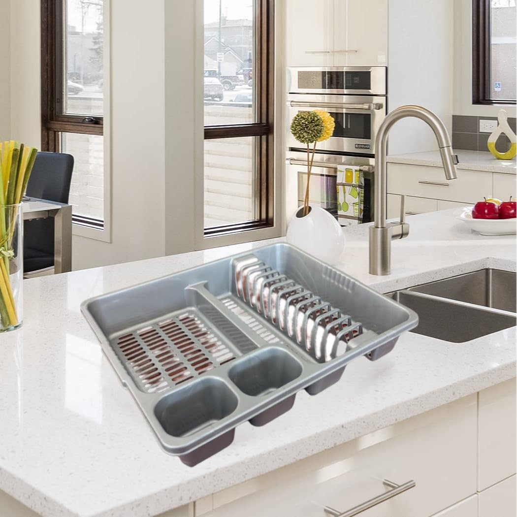 STL Plastic Dish Drying Rack with Drainer Tray - 13 Plate Capacity - 5 Color Options - Washing up rack - Kitchen Organizer