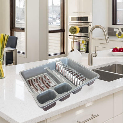 STL Plastic Dish Drying Rack with Drainer Tray - 13 Plate Capacity - 5 Color Options - Washing up rack - Kitchen Organizer