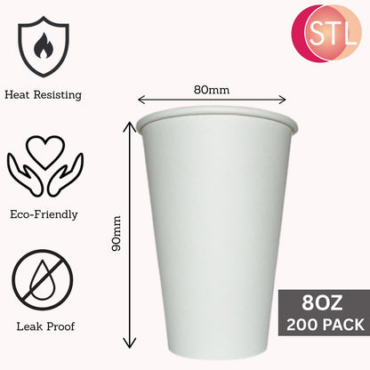 STL White Disposable Paper Cups Coffee Cups, Leak-Resistant, Recyclable Drink Cups for Hot & Cold Beverage, Water, Tea, Coffee, Juice-Ideal for Home, Office, Cafes and Events