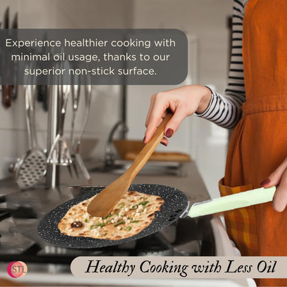 STL Non-Stick Chapati Tawa - Premium Aluminium Flatbread Pan with 3-Layer Coating, Versatile for Chapatis & Dosas, Easy to Clean, Gas Stove Friendly