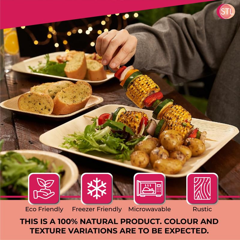 STL Disposable Square Palm Leaf Plates, Microwave & Oven Safe Durable Dinnerware for Hot and Cold Foods, Perfect for Weddings, Parties, and Outdoor Events