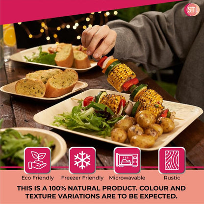 STL Disposable Square Palm Leaf Plates, Microwave & Oven Safe Durable Dinnerware for Hot and Cold Foods, Perfect for Weddings, Parties, and Outdoor Events