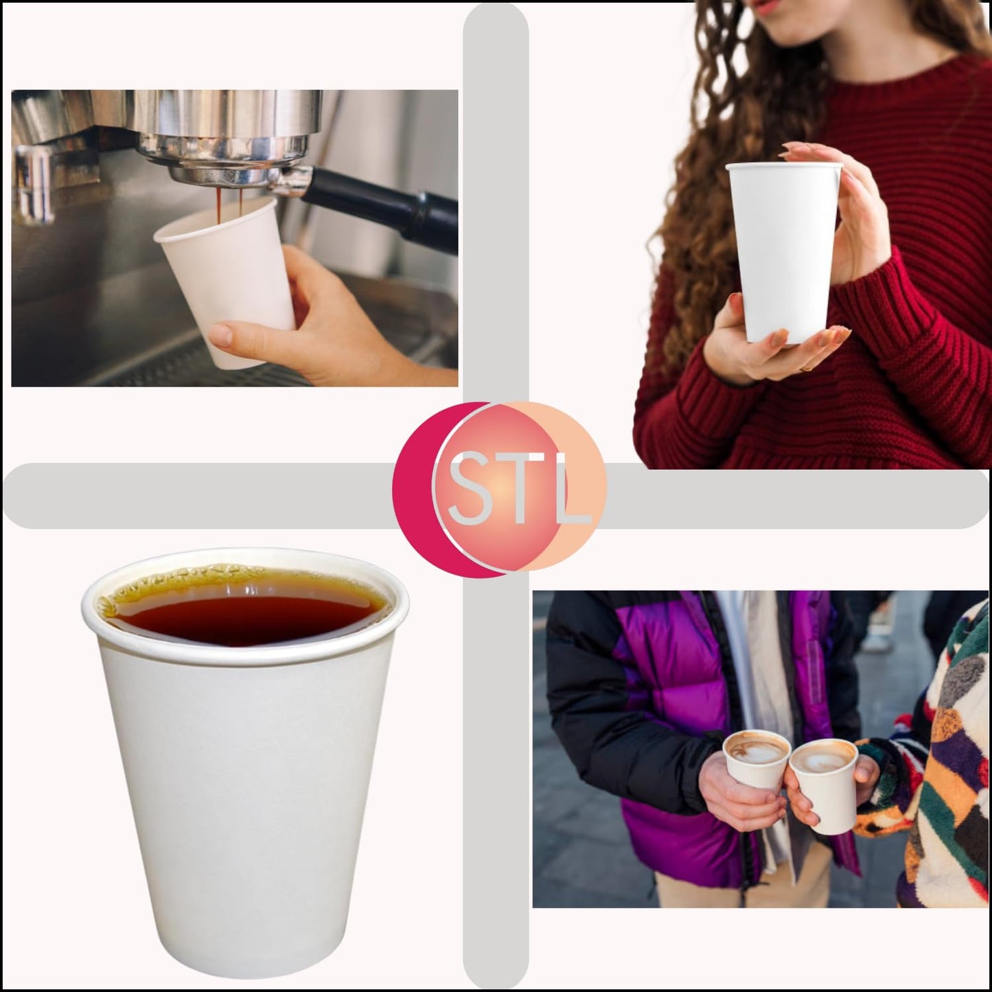 STL White Disposable Paper Cups Coffee Cups, Leak-Resistant, Recyclable Drink Cups for Hot & Cold Beverage, Water, Tea, Coffee, Juice-Ideal for Home, Office, Cafes and Events