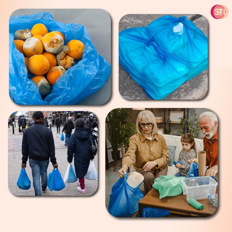 STL Heavy-Duty Blue Plastic Vest Carrier Bags with Handles, Tear-Resistant and Leak-Proof Multi-Purpose Bags for Groceries, Shopping, Takeaways, and Storage