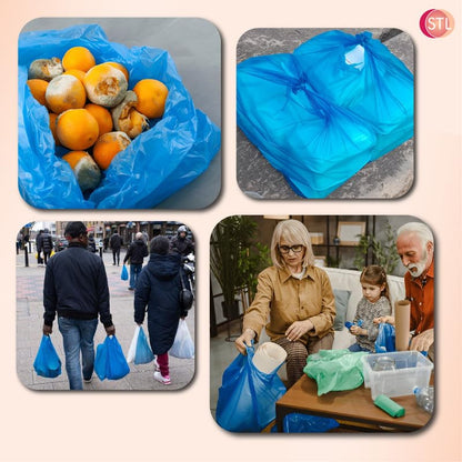 STL Heavy-Duty Blue Plastic Vest Carrier Bags with Handles, Tear-Resistant and Leak-Proof Multi-Purpose Bags for Groceries, Shopping, Takeaways, and Storage