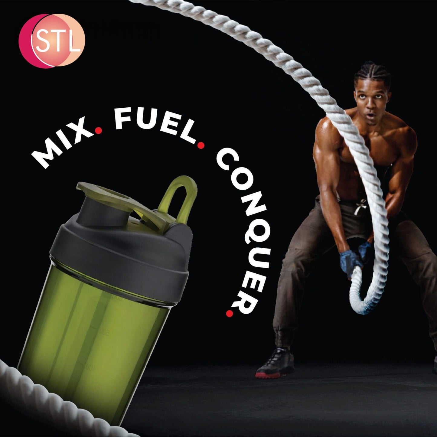 STL Protein Shaker Bottle 650ml – Mixball Shake Blender – Your Perfect Fitness Partner – BPA Free, Leak-Proof, Odorless, and Safe for Freezing – Pick Your Power Color: Green, Blue, or Red