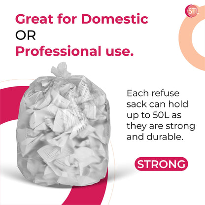 STL 50L Tie-Handle Swing Bin Liners, Heavy-Duty Unscented Bags, Leak-Proof Garbage Bags for Kitchen, Office, & Large Indoor Bins, Durable, Lightweight Polythene