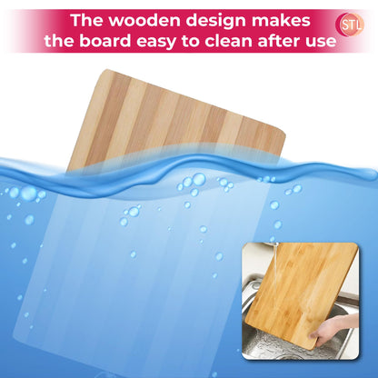 STL Premium Bamboo Wooden Chopping Board, Non-Slip Thick Cutting Panel for Meat, Vegetables, Cheeses, Bread, Lightweight Kitchen Board Ideal for Carving, Slicing and Food Preparation, Multipack