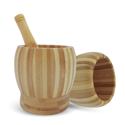 STL Bamboo Mortar and Pestle Set, Spice & Herb Crusher Grinder for Garlic, Pepper, Seeds, Nuts, and Chili, Perfect Kitchen Utensil and Housewarming Gift