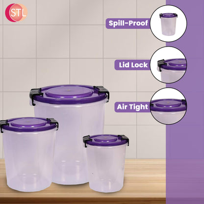 STL Set of 3 Round Plastic Kitchen Food Storage Container Set with Lids(10Ltr,16Ltr,25Ltr) | Airtight & Leakproof Storage Containers | Microwave,Freezer&Dishwasher Safe