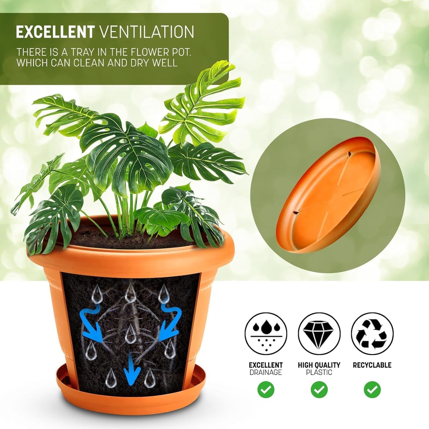 STL 2 Pcs Plastic Plant Pots Nursery Pots with Drainage Holes Lightweight, Flexible & Durable Flower Pots for Seedlings, Cuttings, Transplanting Ideal for Home, Garden, and Greenhouse Use