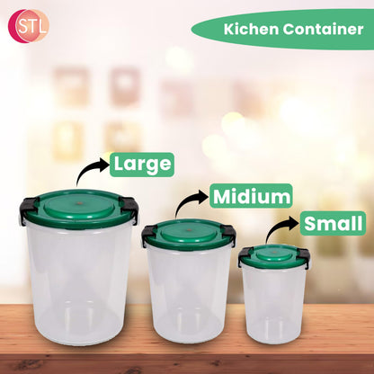 STL Set of 3 Round Plastic Kitchen Food Storage Container Set with Lids(10Ltr,16Ltr,25Ltr) | Airtight & Leakproof Storage Containers | Microwave,Freezer&Dishwasher Safe