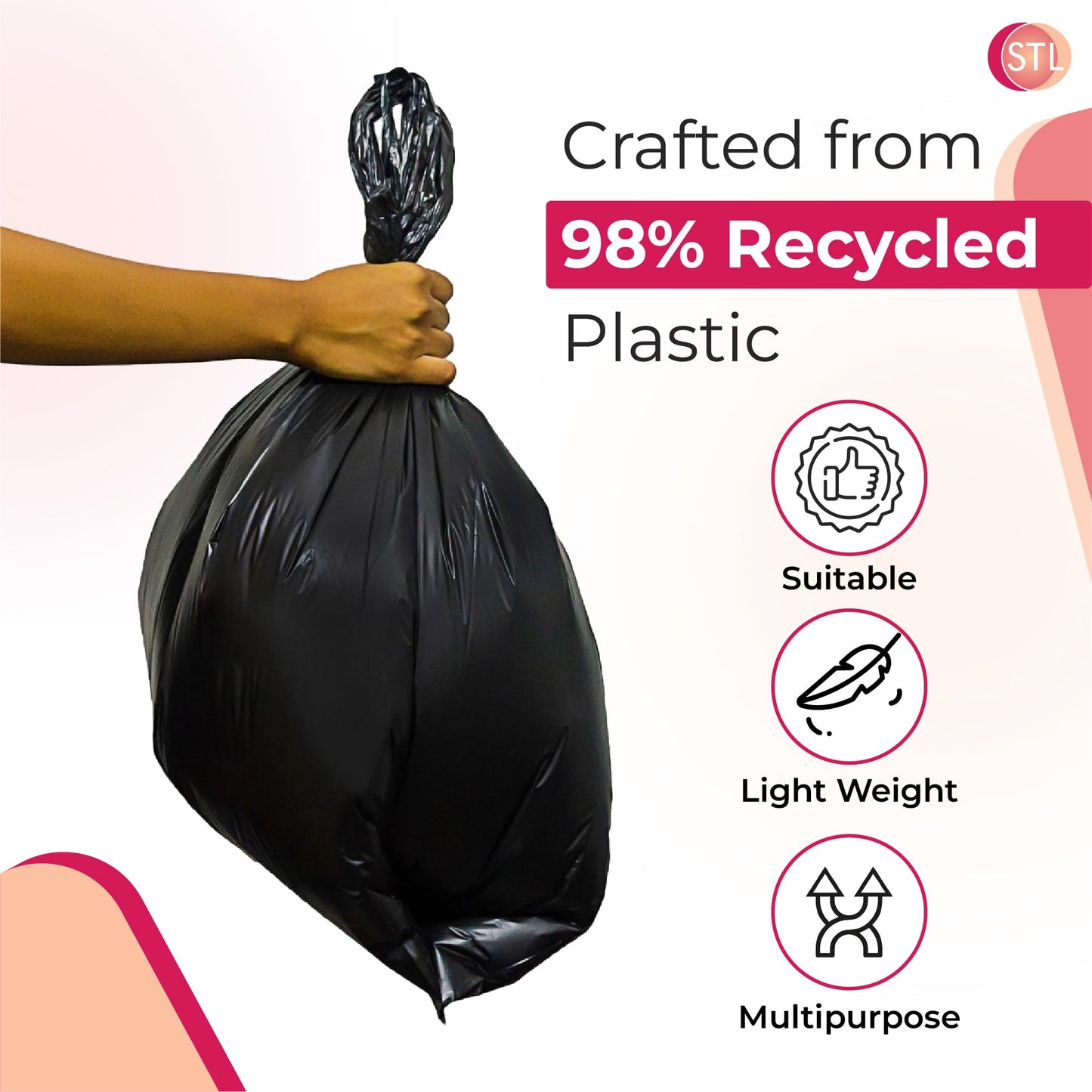 Heavy-Duty Black Carrier Bags 90L, Tear-Resistant Flat Top Refuse Sacks, 30 ?m Recycled Bin Liners for Household, Kitchen, Office, Restaurant, and Caterers