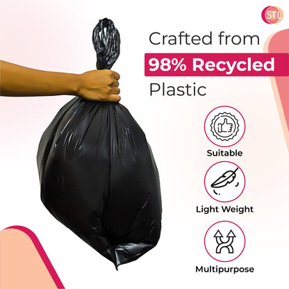 Heavy-Duty Black Carrier Bags 90L, Tear-Resistant Flat Top Refuse Sacks, 30 ?m Recycled Bin Liners for Household, Kitchen, Office, Restaurant, and Caterers