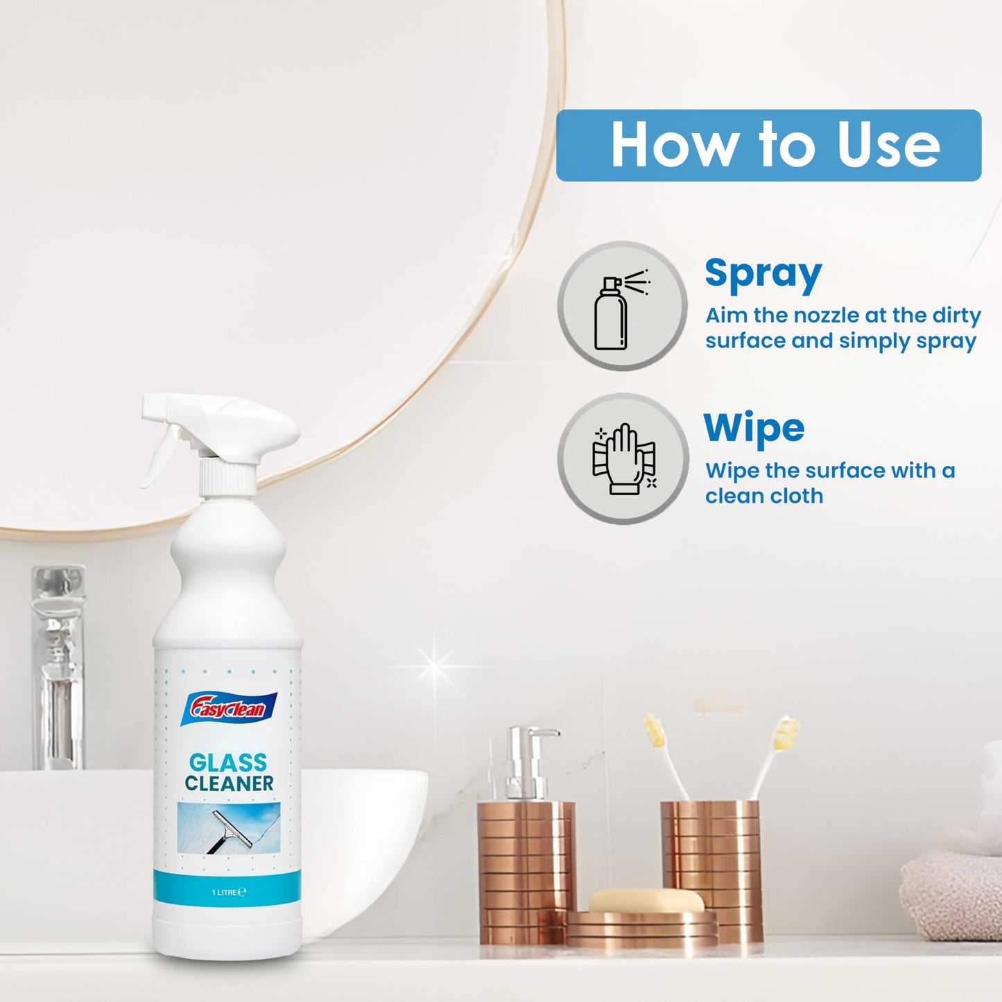 Easyclean Glass Cleaner Spray – 1 Litre Bottle | Powerful, Streak-Free Formula for Crystal Clear Windows, Mirrors, and Glass Surfaces | Ideal for Home, Office & Car Use