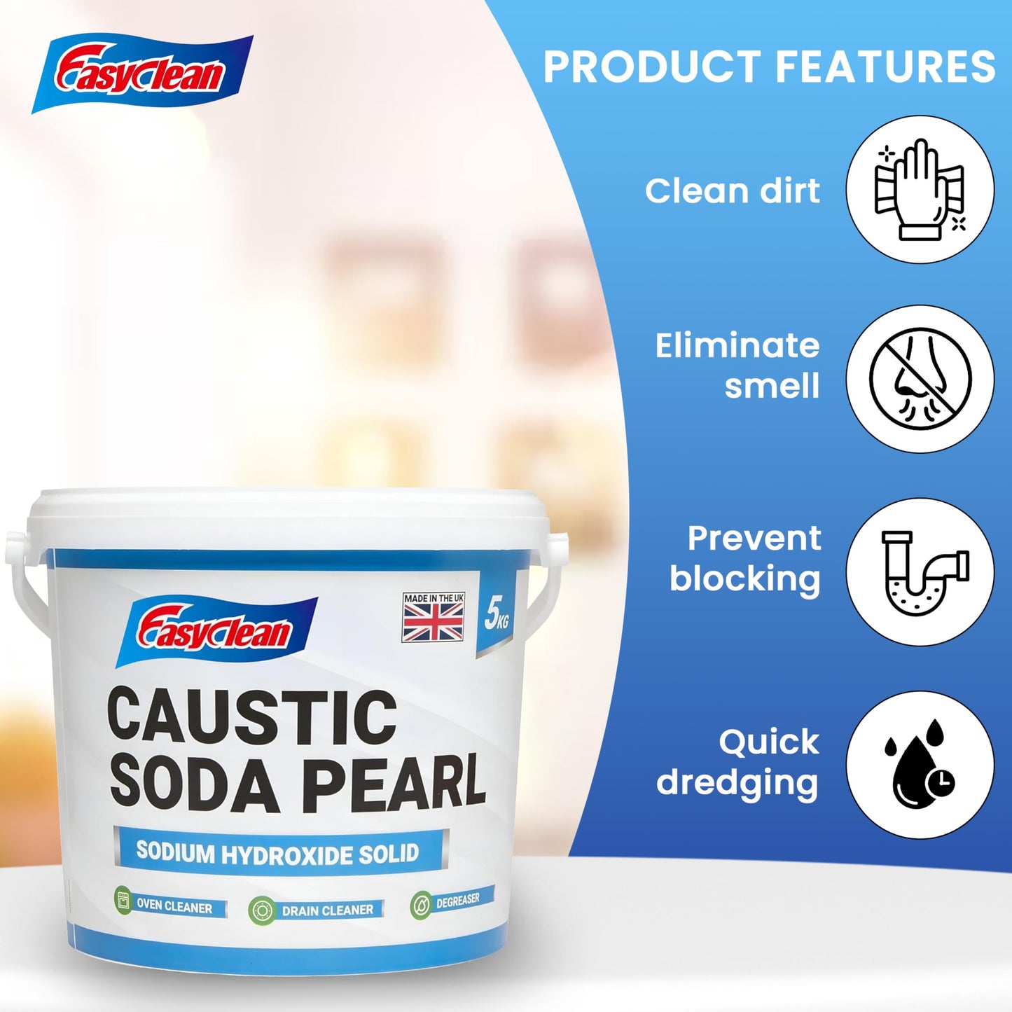 Powerful Caustic Soda Drain Cleaner | Effective Clog Remover, Industrial Strength Formula, Fast Action (5 KG)