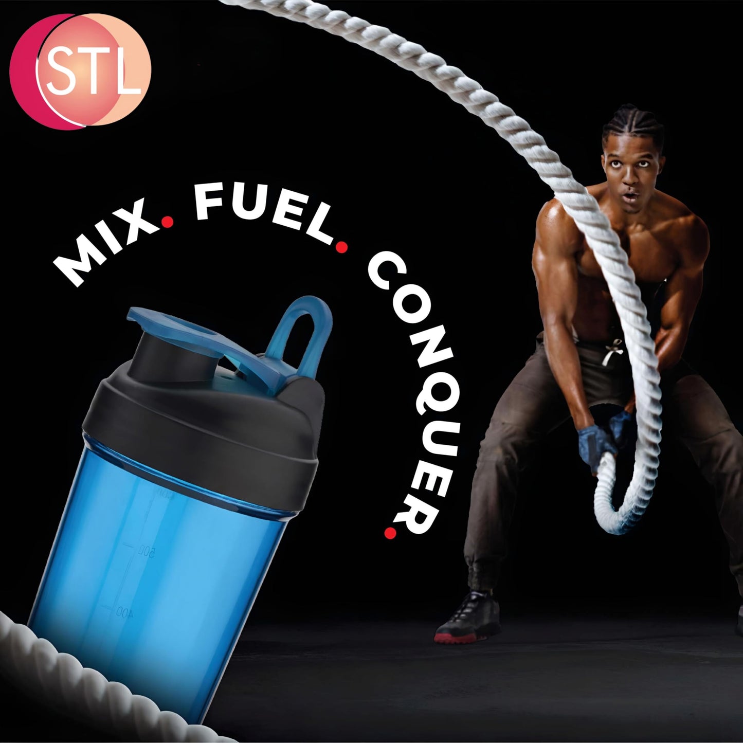 STL Protein Shaker Bottle 650ml – Mixball Shake Blender – Your Perfect Fitness Partner – BPA Free, Leak-Proof, Odorless, and Safe for Freezing – Pick Your Power Color: Green, Blue, or Red