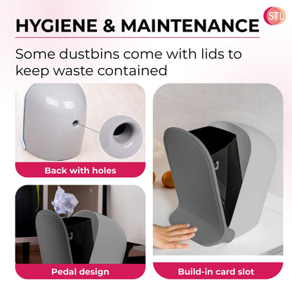 STL Modern Slim Foot Pedal Trash Can 5L Bathroom Bin, Space Saving, Foldable Design, Durable ABS Plastic for Kitchen, Bathroom, Office & More, Hands Free, Odor Control, Easy to Clean