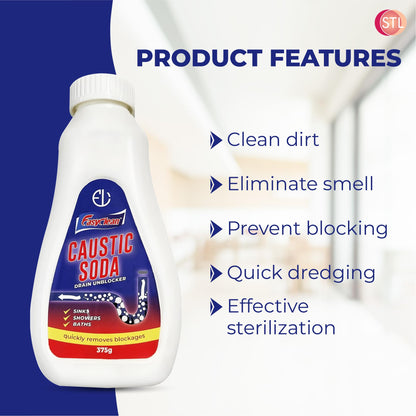 Powerful Caustic Soda Drain Cleaner | Effective Clog Remover, Industrial Strength Formula, Fast Action (3 X 375gm) (Packaging may vary)