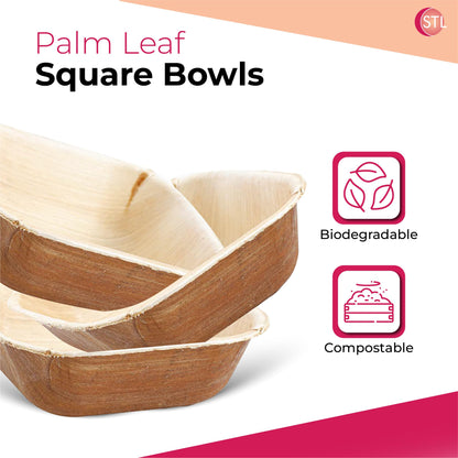STL 25-Pack Disposable Palm Leaf Bowl, Sustainable, Microwave & Freezer Safe, Ideal for Desserts, Salads, & Snacks, Eco-Conscious Party & Event Tableware