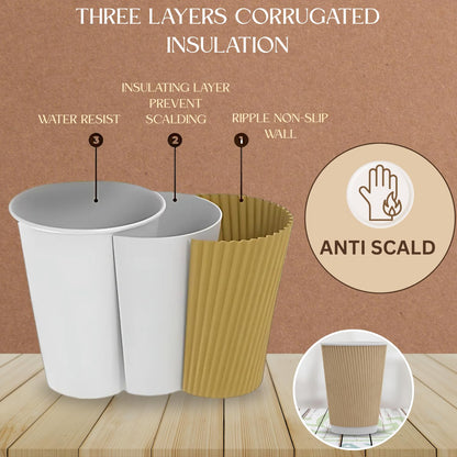 STL (Pack of 1000X12Oz)Ripple Paper Cups, Disposable kraft paper cups for Hot and cold drinks, Insulated Leak-Proof coffee cups,tea cups,Takeway coffee cup,Microwave Safe, Ideal for Café,Office,Events