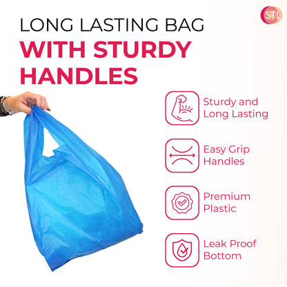 STL Heavy-Duty Blue Plastic Vest Carrier Bags with Handles, Tear-Resistant and Leak-Proof Multi-Purpose Bags for Groceries, Shopping, Takeaways, and Storage