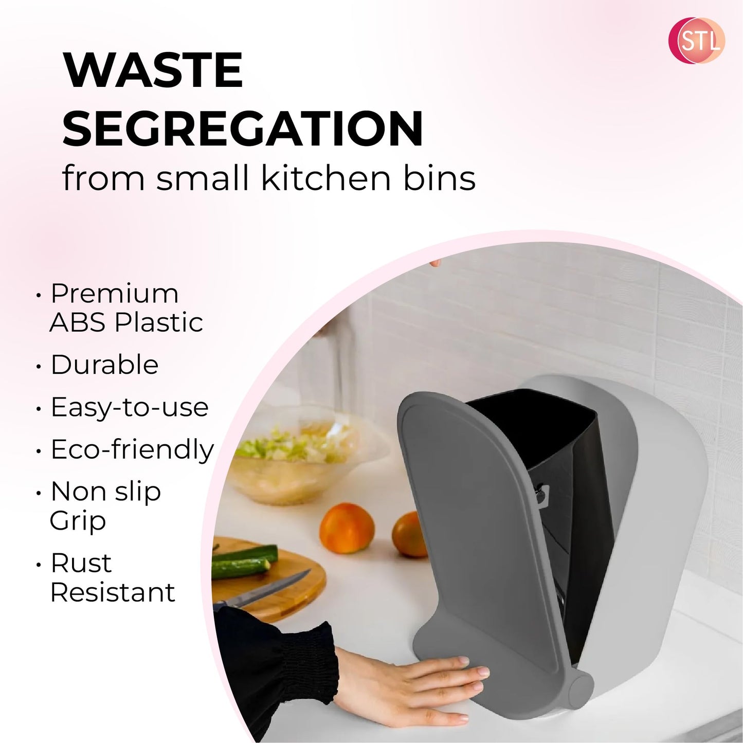 STL Modern Slim Foot Pedal Trash Can 5L Bathroom Bin, Space Saving, Foldable Design, Durable ABS Plastic for Kitchen, Bathroom, Office & More, Hands Free, Odor Control, Easy to Clean